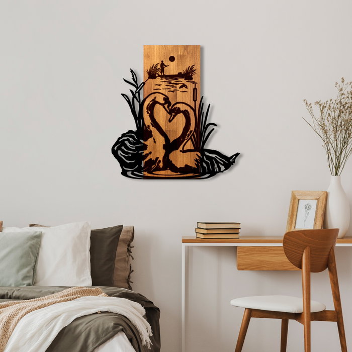 Wallity Swan Lake Escultura de Pared en Nogal y Negro